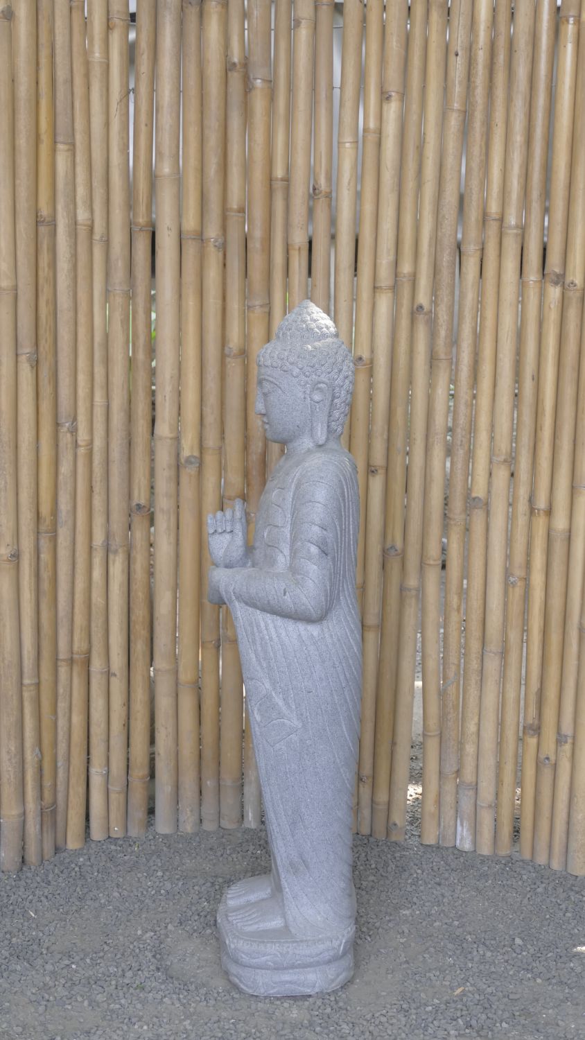  Product image 6 of the product “Standing Buddha made of Riverstone in Dharmachakra position - gesture of wheel of the teaching of Dharma. About 122cm height. ”